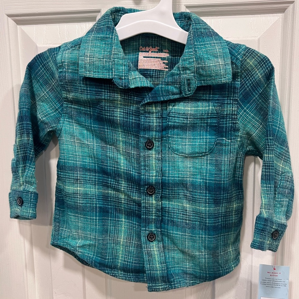 Cat & Jack Teal Plaid Button-Down Shirt